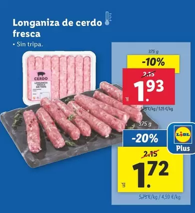 Oferta de Longaniza De Cerdo Fresca por 1,93€ en Lidl