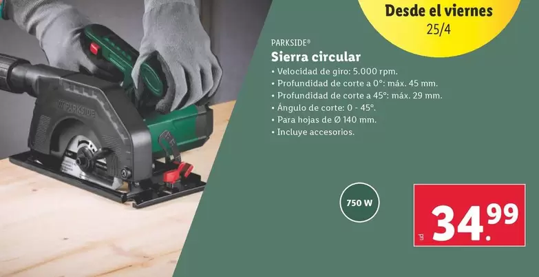 Oferta de Parkside - Sierra Circular por 34,99€ en Lidl
