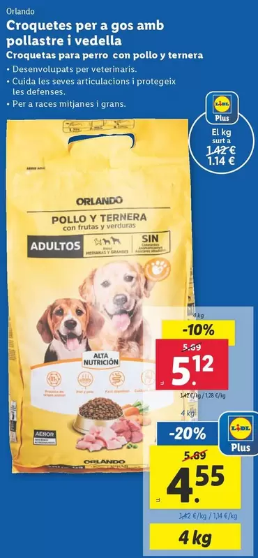 Oferta de Orlando - Croquetes Per A Gos Amb Pollastre I Vedella por 5,12€ en Lidl