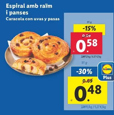 Oferta de Caracola Con Uvas Y Pasas por 0,58€ en Lidl