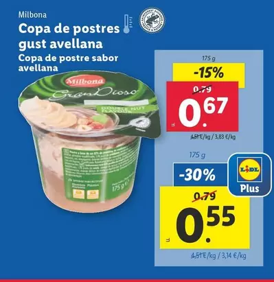 Oferta de Milbona - Copa De Postres Avellana por 0,67€ en Lidl