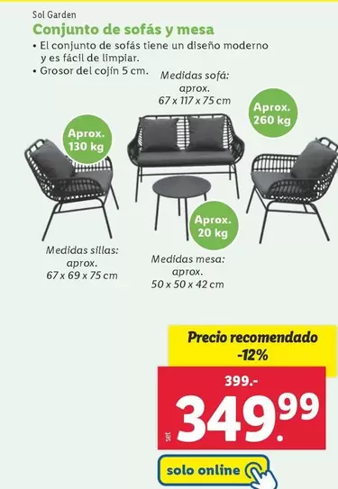 Oferta de Sol Garden - Conjunto De Sofas Y Mesa por 349,99€ en Lidl