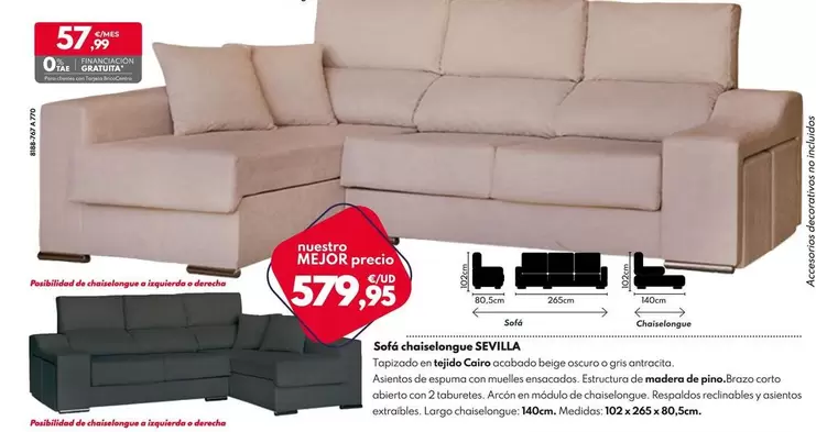 Oferta de Sofá Chaiselongue Sevilla por 579,95€ en BricoCentro