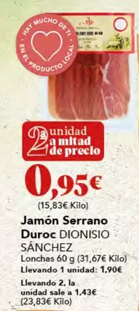 Oferta de Serrano - Jamon  Duroc por 1,9€ en Gadis
