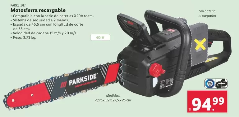 Oferta de Parkside - Motosierra Recargable por 94,99€ en Lidl