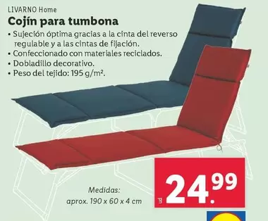 Oferta de Livarno - Cojin Para Tumbona por 24,99€ en Lidl