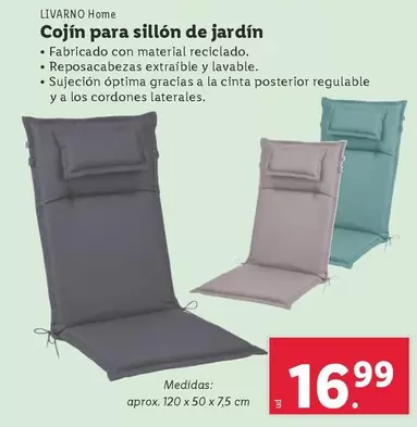 Oferta de Livarno - Cojin Para Sillon De Jardin por 16,99€ en Lidl