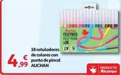 Oferta de Auchan - 18 Rotuladores De Colores Con Punta De Pincel por 4,99€ en Alcampo