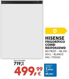 Oferta de Hisense - Frigorifico Combi RB390N4DWD  por 499,99€ en Worten