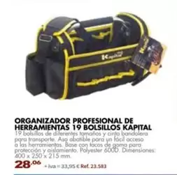 Oferta de Kapital - Organizador Profesional De Herramientas 19 Bolsillos por 28,06€ en Coferdroza