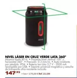Oferta de ACNA - Nivel Láser En Cruz Verde Lata 360° por 147,93€ en Coferdroza