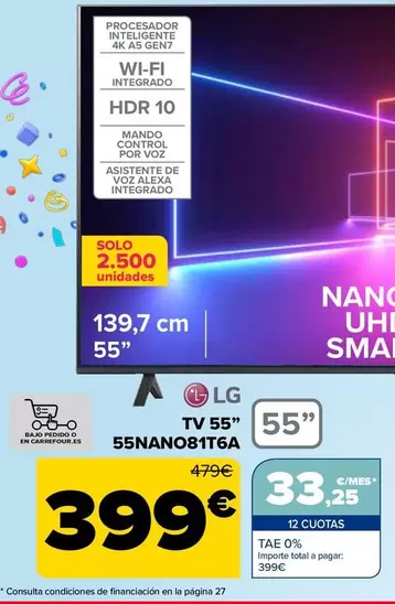 Oferta de LG - TV 55" 55NANO81T6A por 399€ en Carrefour