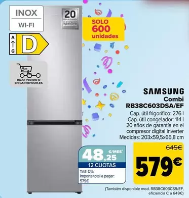 Oferta de Samsung - Combi RB38C603DSA/EF por 579€ en Carrefour