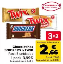 Oferta de Chocolatinas Snickers O Twix en Carrefour