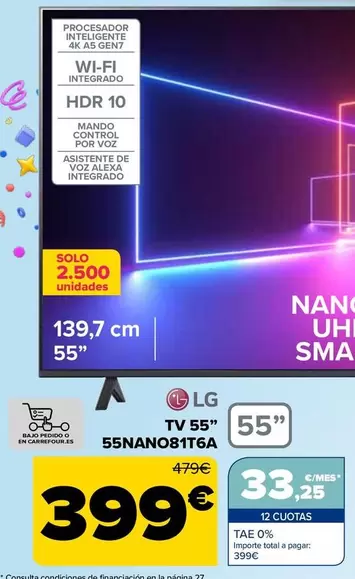 Oferta de LG - TV 55" 55NANO81T6A por 399€ en Carrefour
