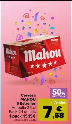 Oferta de Mahou - Cerveza 5 Estrellas por 15,15€ en Carrefour