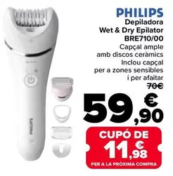 Oferta de Philips - Depiladora Wet & Dry Epilator BRE710/00 por 59,9€ en Carrefour