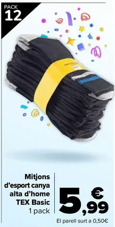 Oferta de Tex Basic - Calcetín Deporte Caña Alta Hombre por 5,99€ en Carrefour