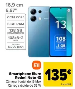 Oferta de Xiaomi - Smartphone Libre Redmi Note 13 por 135€ en Carrefour
