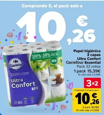 Oferta de Carrefour - Papel Higiénico 3 Capas  Ultra Confort  Essential en Carrefour