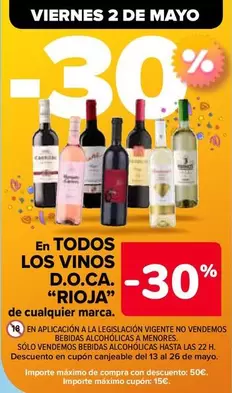 Oferta de En Todos Los Vinos D.O.CA. "Rioja" De Cualquier Marca en Carrefour