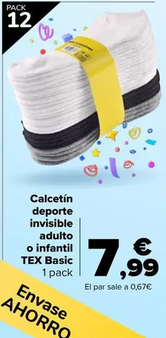 Oferta de Tex Basic - Calcetín Deporte Invisible Adulto O Infantil por 7,99€ en Carrefour