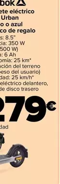 Oferta de Reebok - Patinete Eléctrico Delta Urban  Blanco O Azul + Casco De Regalo por 279€ en Carrefour