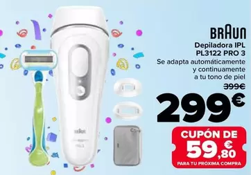 Oferta de Braun - Depiladora IPL PL3122 PRO 3 por 299€ en Carrefour