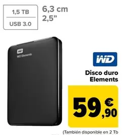 Oferta de Wd - Disco Duro  Elements por 59,9€ en Carrefour