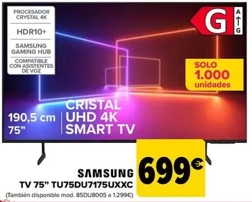 Oferta de Samsung - Tv 75" TU75DU7175UXXC por 699€ en Carrefour