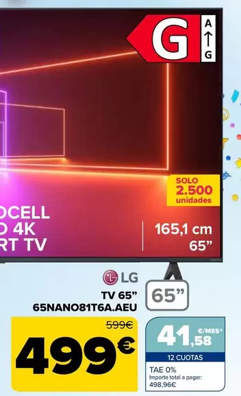 Oferta de LG - Tv 65" 65nano81t6aaeu por 499€ en Carrefour