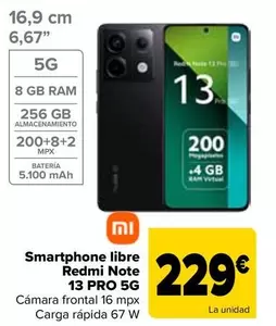 Oferta de Xiaomi - Smartphone Libre Redmi Note 13 Pro 5g por 229€ en Carrefour