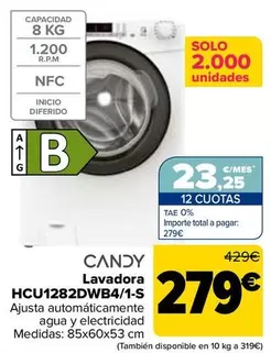 Oferta de Candy - Lavadora HCU1282DWB4/1-S por 279€ en Carrefour