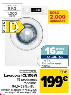 Oferta de Icecool - Lavadora ICL106W por 199€ en Carrefour