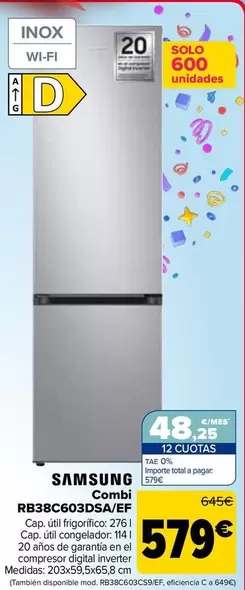 Oferta de Samsung - Combi RB38C603DSA/EF por 579€ en Carrefour