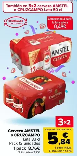 Oferta de Cerveza Amstel O Cruzcampo  en Carrefour