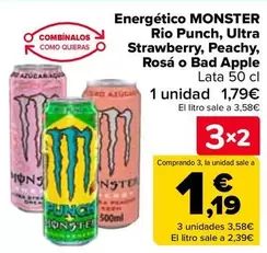 Oferta de Monster - Energético Rio Punch/ Ultra Strawberry/ Peachy/ Rosa O Bad Apple en Carrefour