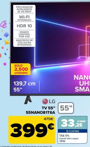 Oferta de LG - TV 55" 55NANO81T6A por 399€ en Carrefour