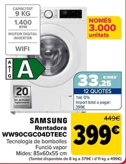 Oferta de Samsung - Lavadora WW9OCGC04DTEEC por 399€ en Carrefour
