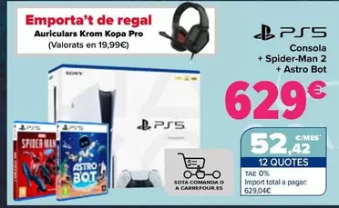 Oferta de Sony - Consola + Spider-Man 2 + Astro Bot por 629€ en Carrefour