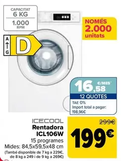 Oferta de Icecool - Lavadora ICL106W por 199€ en Carrefour