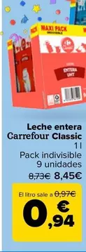 Oferta de Carrefour - Leche Entera Classic por 8,45€ en Carrefour