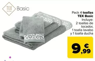 Oferta de Tex Basic - Pack 4 Toallas por 9,99€ en Carrefour