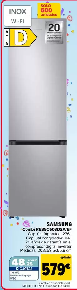 Oferta de Samsung - Combi RB38C603DSA/EF por 579€ en Carrefour