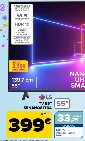 Oferta de Lg - Tv 55"  55nano81t6a" por 399€ en Carrefour