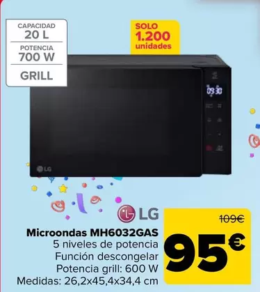 Oferta de LG - Microondas MH6032GAS por 95€ en Carrefour