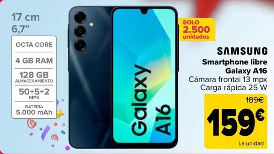 Oferta de Samsung - Smartphone Libre Galaxy A16 por 159€ en Carrefour