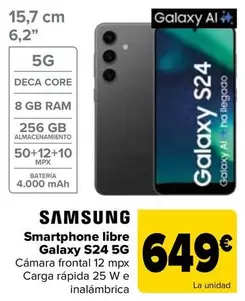 Oferta de Samsung - Smartphone Libre Galaxy S24 5g por 649€ en Carrefour