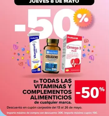 Oferta de En Todas Las Vitaminas Y Complementos Alimenticios De Cualquier Marca en Carrefour