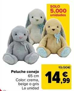 Oferta de Peluche Conejo por 14,99€ en Carrefour